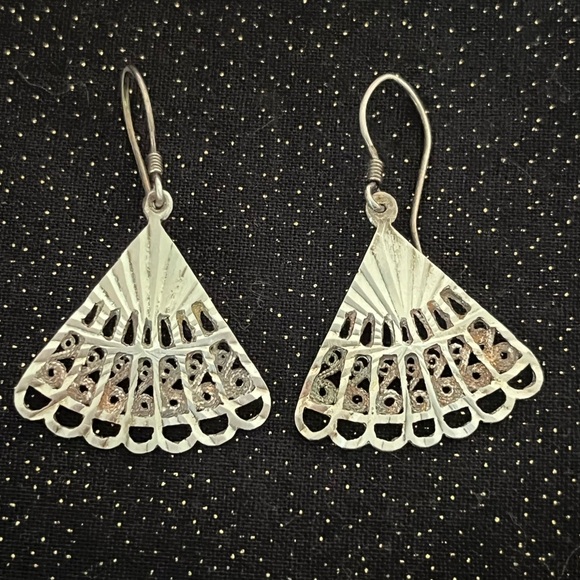 Jewelry - Silver Fan-Shaped Earrings